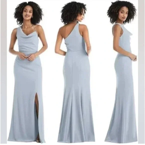 After Six Asymmetrical One Shoulder Cowl Neck Dress In Mist Size 12 NWT